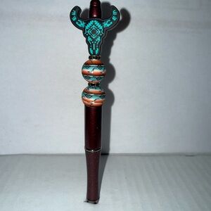 Handmade Beaded Pen- Decorative Brown and Teal silicone beads